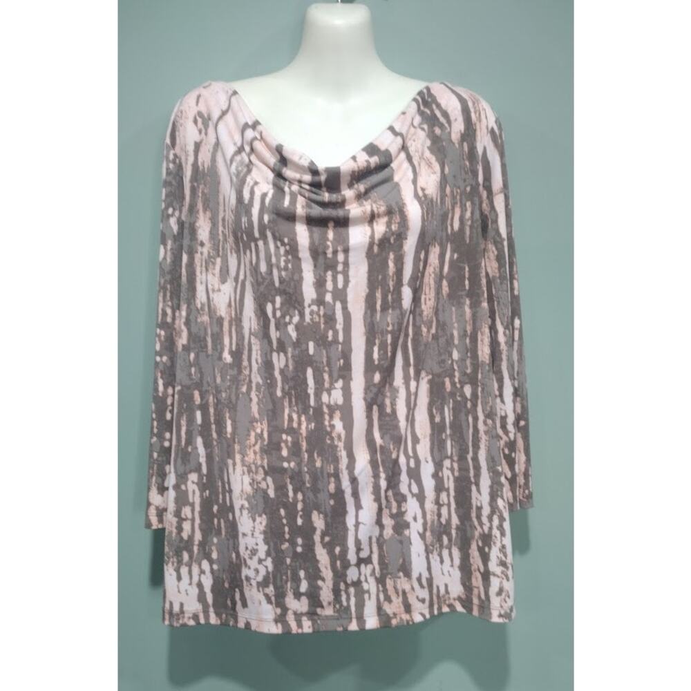 Chico's 3/4f Sleeve Top with Cowl Neck,‎ Peach and Taupe, Sz 2 (12)
